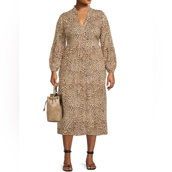NWT! Terra & Sky Women's Plus Size Long Sleeve Printed Peasant Midi Dress - Picture 4 of 7